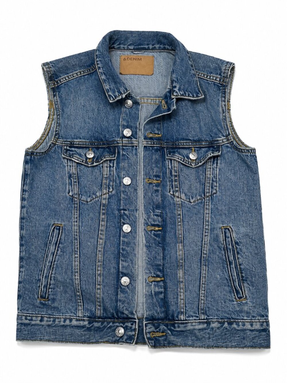 Vintage Denim Trucker Vest Blue Jean Western Biker Cowboy Layered Jacket Mens M
